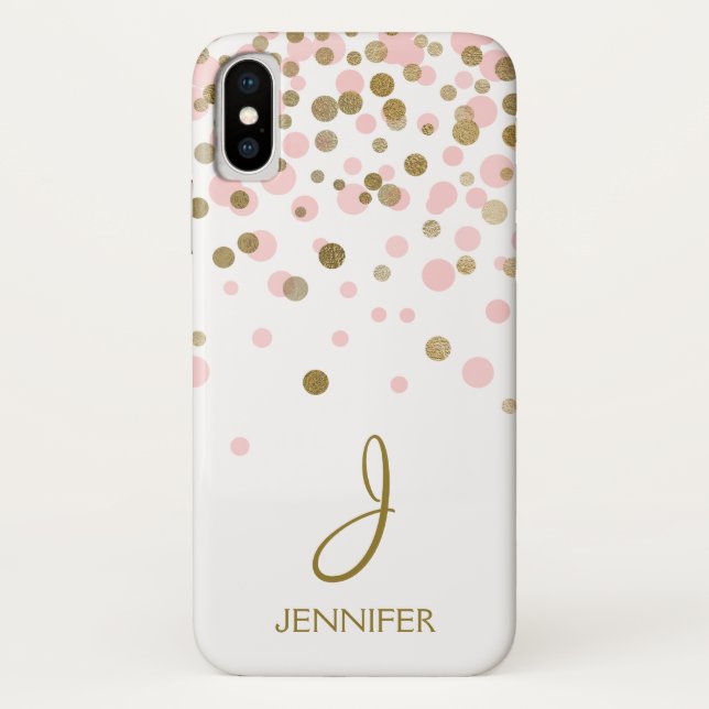 Pink and Gold Foil Girly Confetti Monogram Case-Mate iPhone Case (Back)