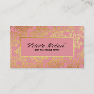 Pink and Gold Foil Look Floral Business Cards