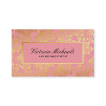 Pink and Gold Foil Look Floral Business Cards