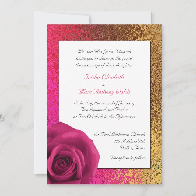 Pink and Gold Foil Look Wedding Invitation (Front)