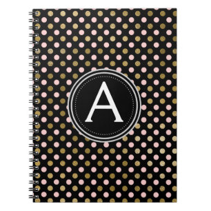 Pink and Gold Foil Monogram Polka Dot Notebook
