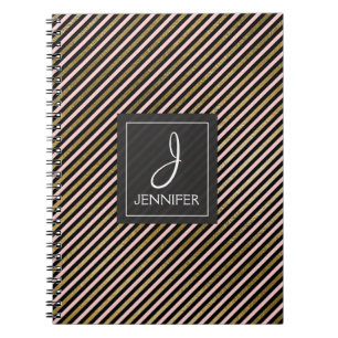 Pink and Gold Foil Monogram Stiped Notebook