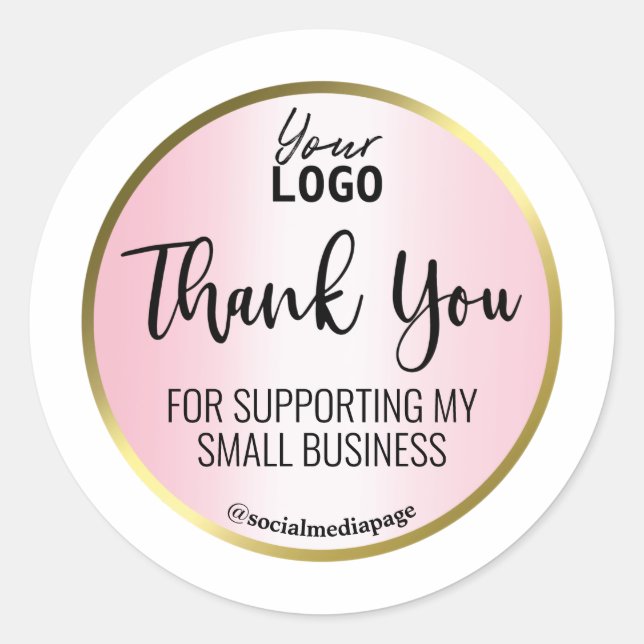 Pink And Gold Foil On White Thank You Logo Classic Round Sticker (Front)