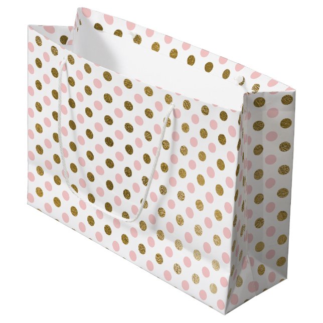 Pink and Gold Foil Polka Dot Pattern Large Gift Bag (Front Angled)