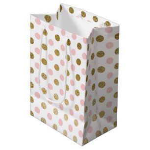 Pink and Gold Foil Polka Dot Pattern Medium Gift Bag