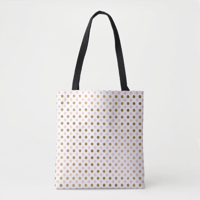 Pink and Gold Foil Polka Dot Pattern Tote Bag (Front)