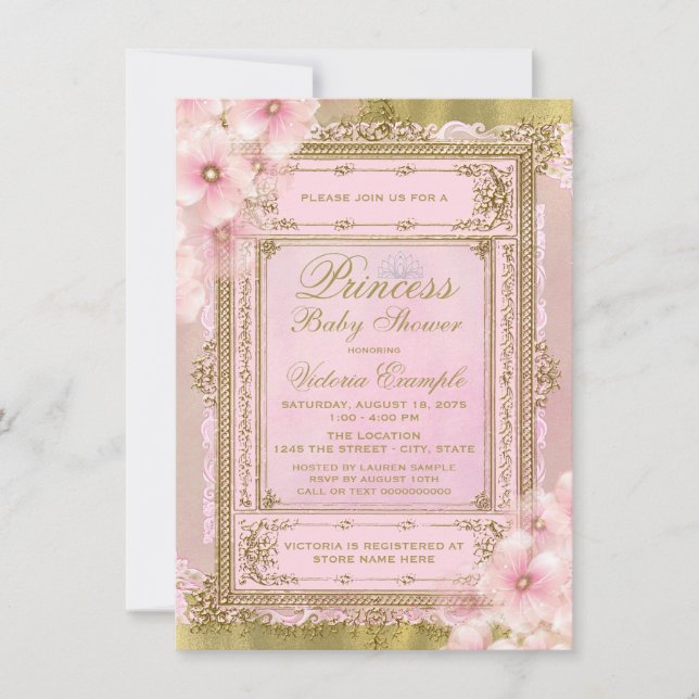 Pink and Gold Foil Princess Baby Shower Invitation (Front)