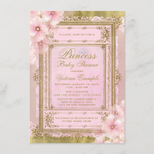Pink and Gold Foil Princess Baby Shower Invitation