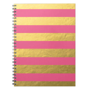 Pink and Gold Foil Stripes Printed Notebook