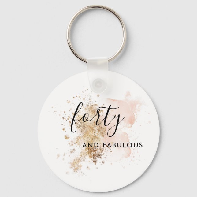 Pink And Gold Forty 40th Birthday Keychain (Front)
