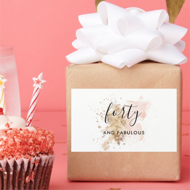 Pink And Gold Forty 40th Birthday  Rectangular Sticker (Party)