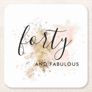Pink And Gold Forty 40th Birthday  Square Paper Coaster