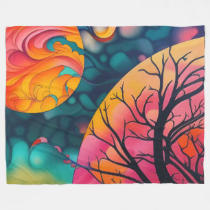 pink and gold full moon Tree Silhouette Fleece Blanket