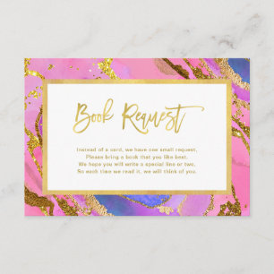 Pink and Gold Geode Baby Shower Book Request Enclosure Card