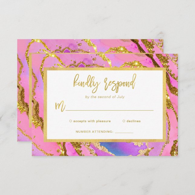 Pink and Gold Geode RSVP Card (Front/Back)