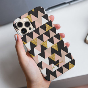 Pink and Gold Geometric Abstract Pattern iPhone 15 Pro Case
