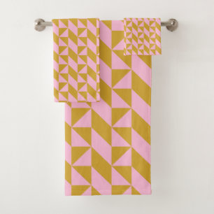 Pink and Gold Geometric Shapes Pattern Bath Towel Set