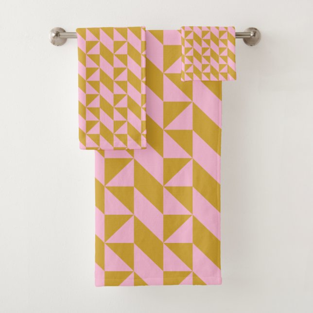 Pink and Gold Geometric Shapes Pattern Bath Towel Set (Insitu)