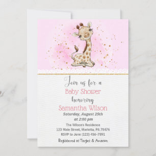 Pink and Gold Giraffe Baby Shower Invitation