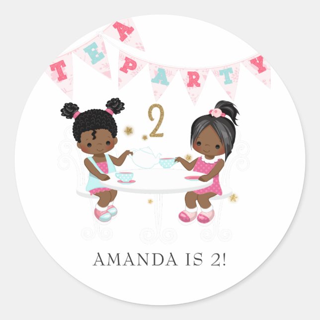 Pink and Gold Girl 2nd Birthday Tea Party Classic Round Sticker (Front)
