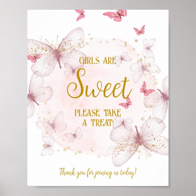 Pink and Gold  Girl Baby Shower Dessert Table Sign (Front)