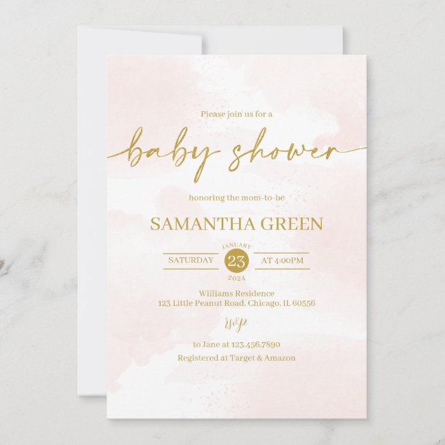 Pink and Gold Girl Baby Shower Invitation (Front)