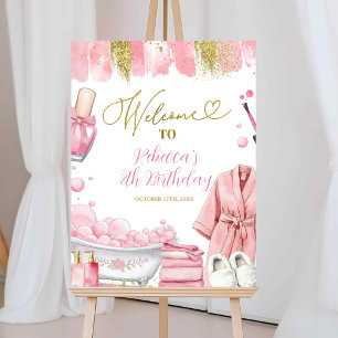 Pink and Gold Girl Spa Party Welcome Sign