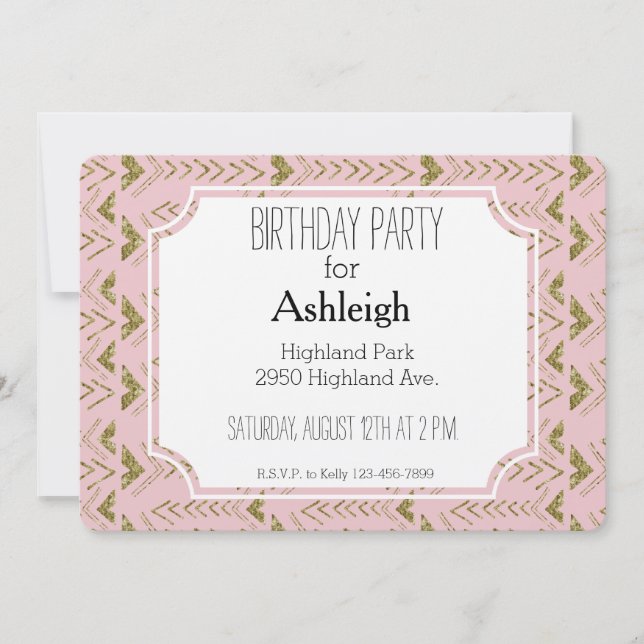 Pink and Gold Glam Arrows birthday Invitation (Front)