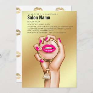 Pink and Gold Glam Chic Beauty Salon Grand Opening Invitation