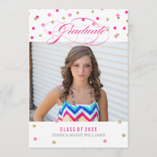 Pink and Gold Glam Confetti Graduation Invitations