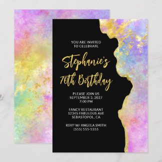 Pink and Gold Glam Fire Opal 70th Birthday Invitation