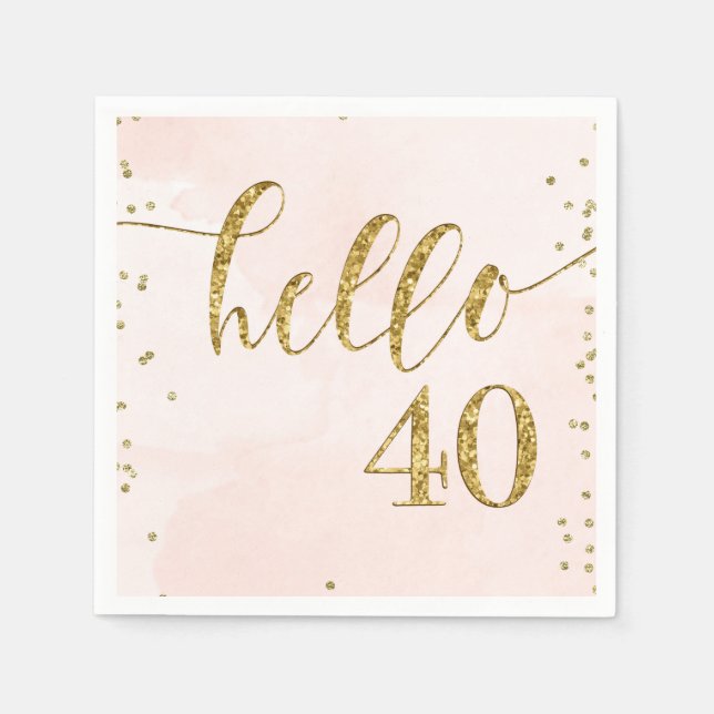 Pink and gold glitter 40th birthday napkins (Front)