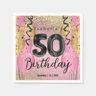Pink and Gold Glitter 50th Birthday  Napkin