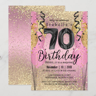 Pink and Gold Glitter 70th Birthday Invitation