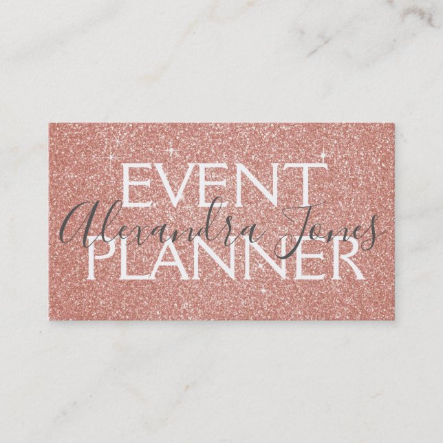 Pink and Gold Glitter and Sparkle Event Planner Business Card (Front)
