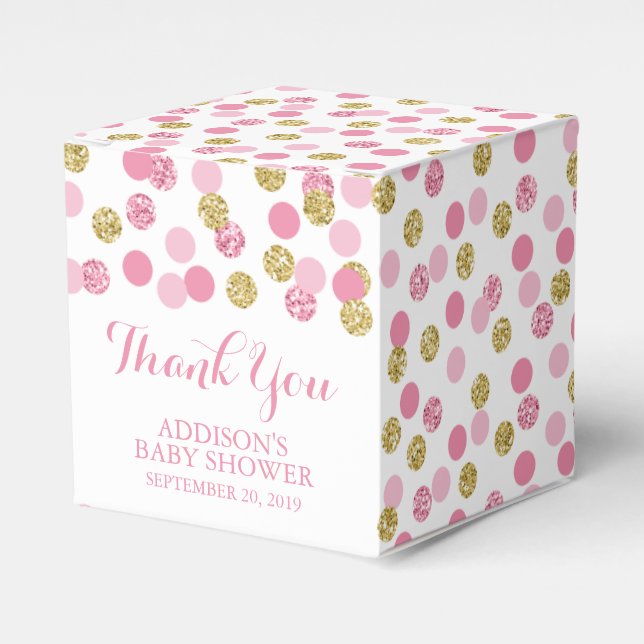 Pink and Gold Glitter Baby Shower Favour Boxes (Front Side)