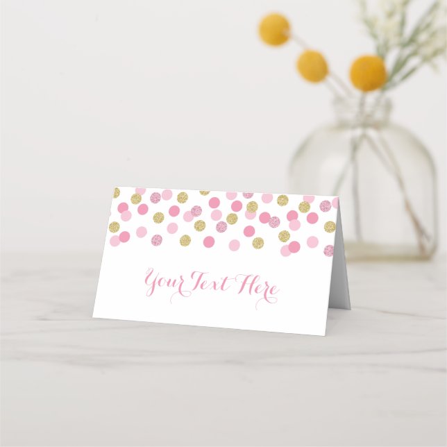 Pink and Gold Glitter Baby Shower Tent Cards (Front)