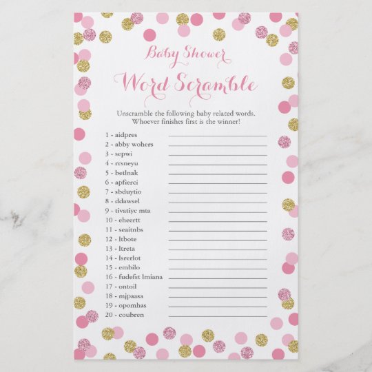 Pink And Gold Glitter Baby Shower Word Scramble Flyer Zazzle Co Uk