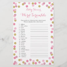 Pink and Gold Glitter Baby Shower Word Scramble