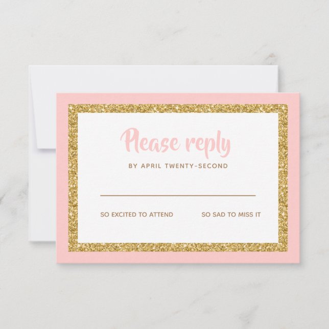 Pink and Gold Glitter Bat Mitzvah Reply RSVP Card (Front)