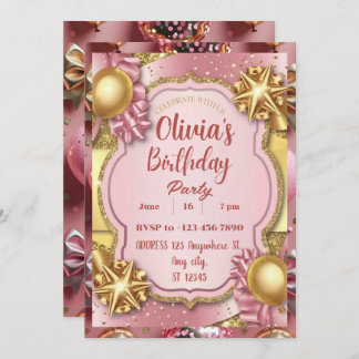 Pink and Gold Glitter Birthday Invite