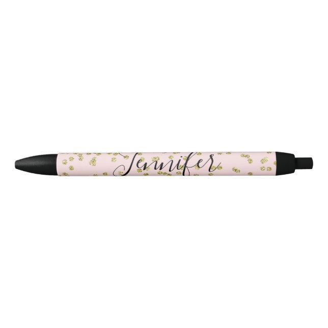 Pink and Gold Glitter Black Ink Pen (Front)