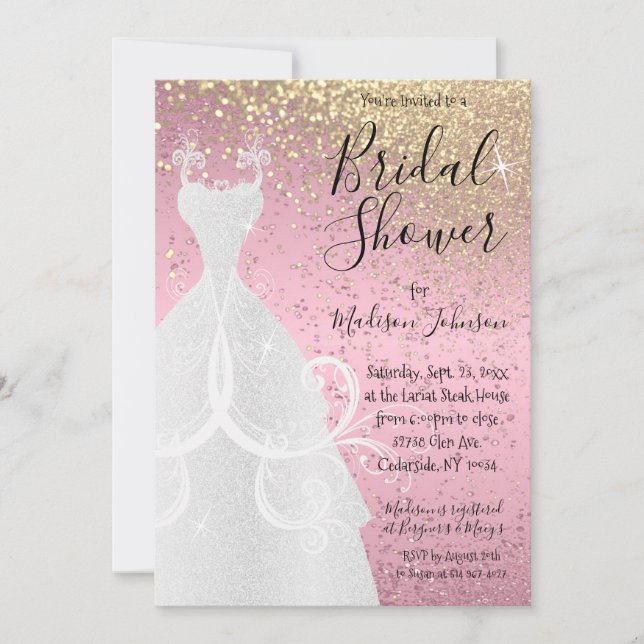 Pink and Gold Glitter Bridal Shower  Invitation (Front)