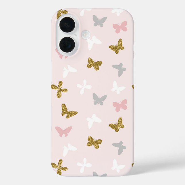 Pink And Gold Glitter Butterfly Pattern  Case-Mate iPhone Case (Back)