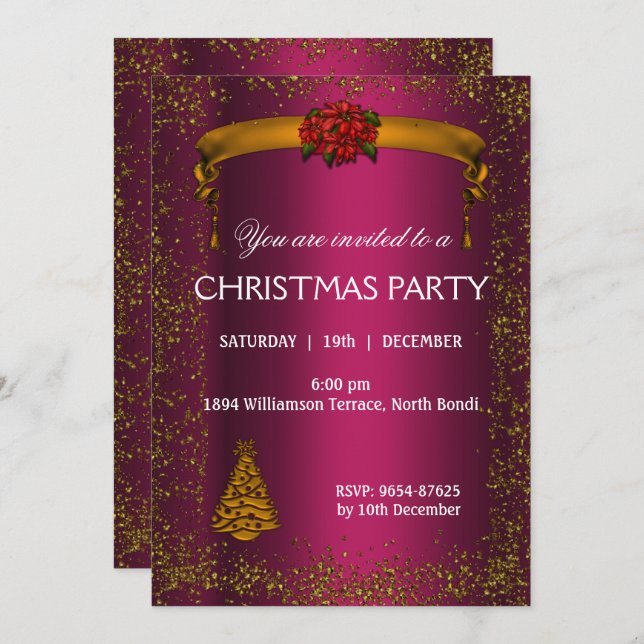 Pink and Gold Glitter Christmas Invitation (Front/Back)