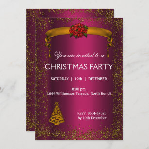 Pink and Gold Glitter Christmas Invitation