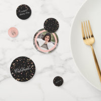 Pink and Gold Glitter Confetti on Black Background