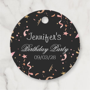 Pink and Gold Glitter Confetti on Black Background Favour Tags