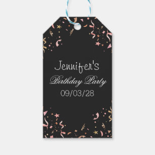 Pink and Gold Glitter Confetti on Black Background Gift Tags