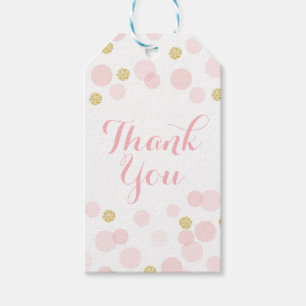 Pink and Gold Glitter Confetti Thank You Gift Tags